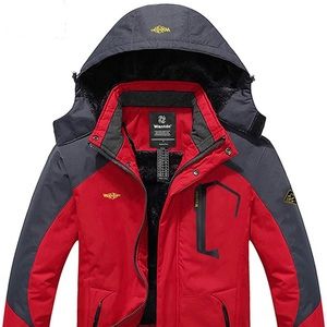 Waterproof Ski Jacket | Large Coat Red and Gray Wantdo